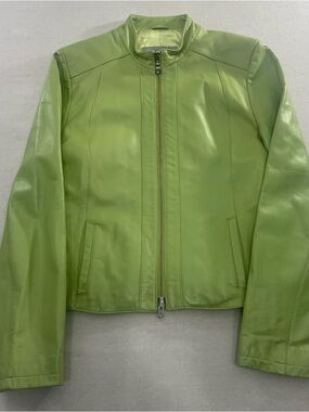 Bod & Christensen Light Green 100% Leather Moto Cafe Racer Jacket Full Zip Sz 4